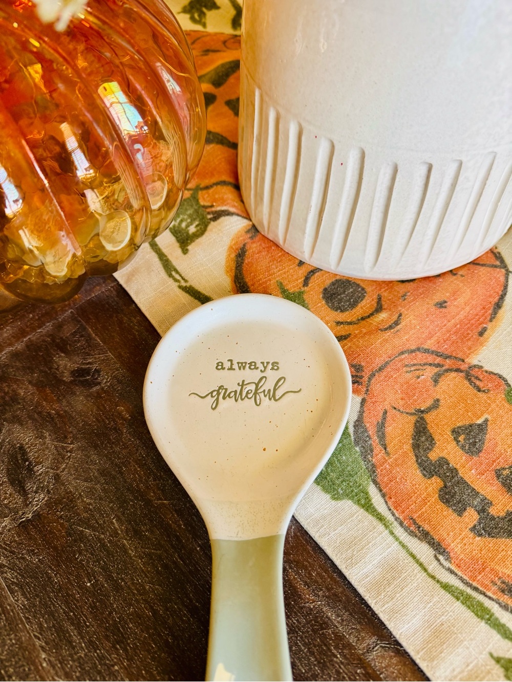 Always Grateful Ceramic Spoon Rest Sage Green Farmhouse Kitchen Decor - Picture 2 of 5